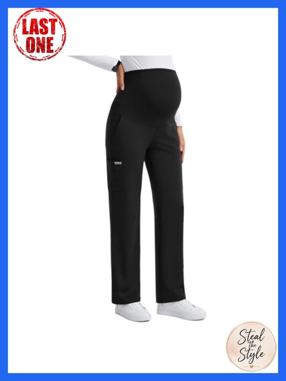 Maternity Scrub Pants 6 Pockets 4-Way Stretch Straight Leg Over Belly